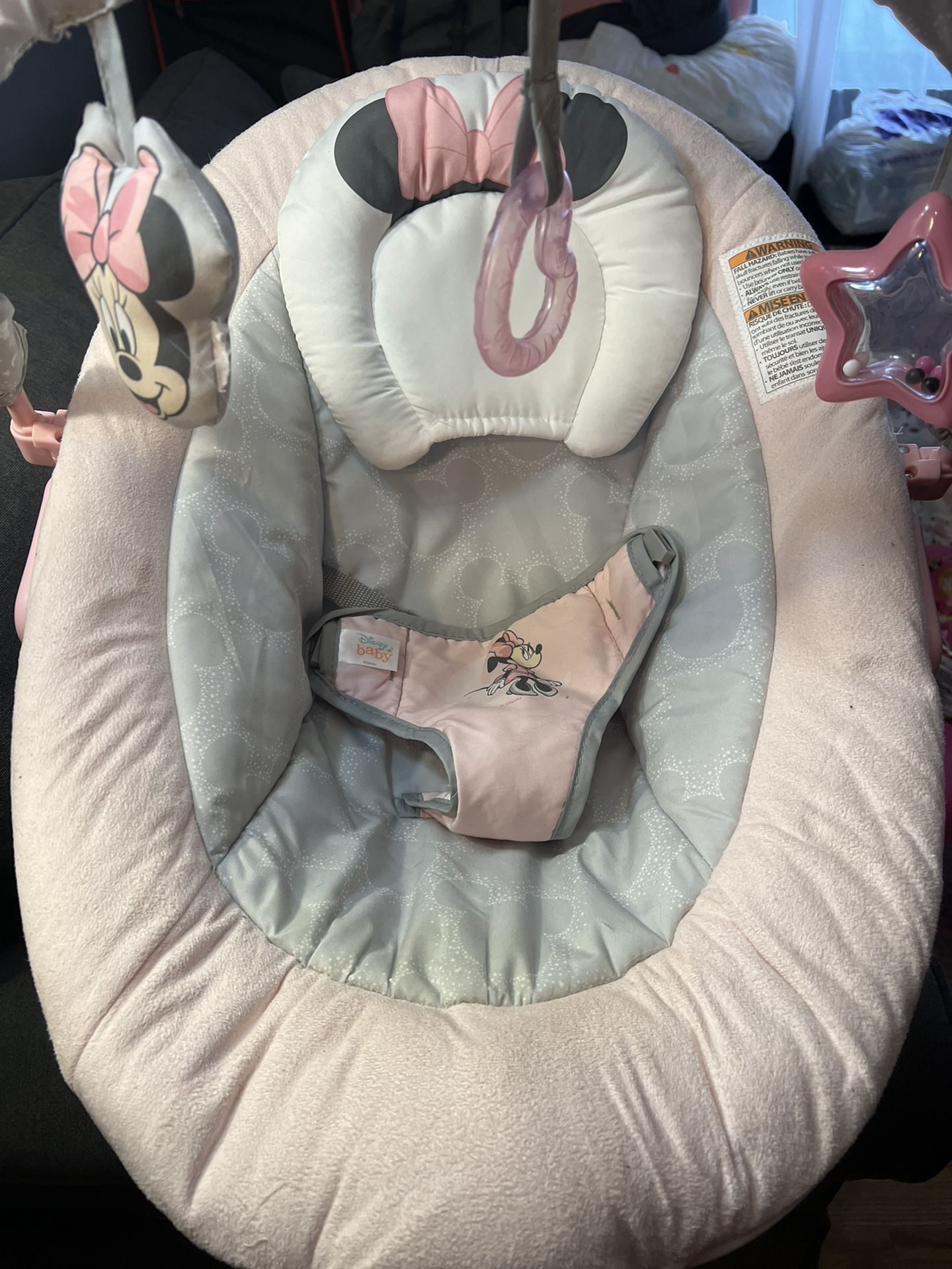 Bright Starts Disney Baby Minnie Mouse Rosy Skies Pink Baby Bouncer Infant Seat