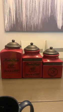 Red Ceramic Coffee Canister Set of 3