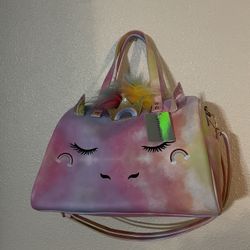Unicorn Tie Dye Faux Fur Trim Duffel Bag 