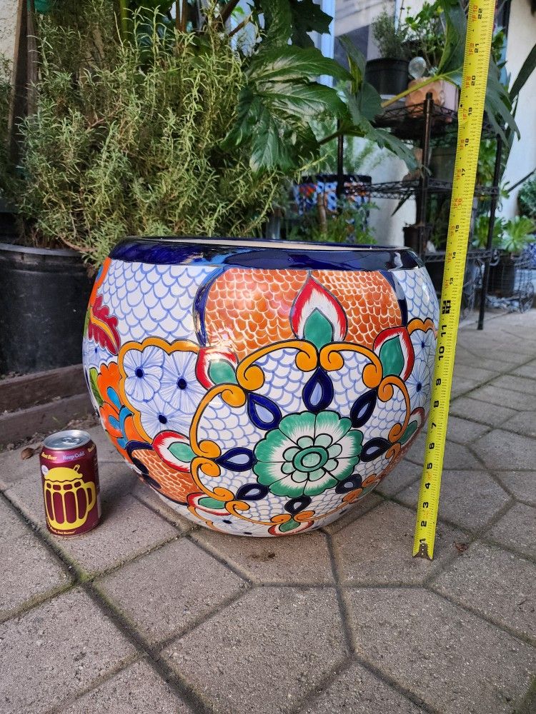 Large Talavera-Style Planter Pot