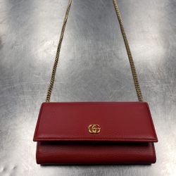Gucci Marmont Wallet / Crossbody On Chain Tote Beige Red