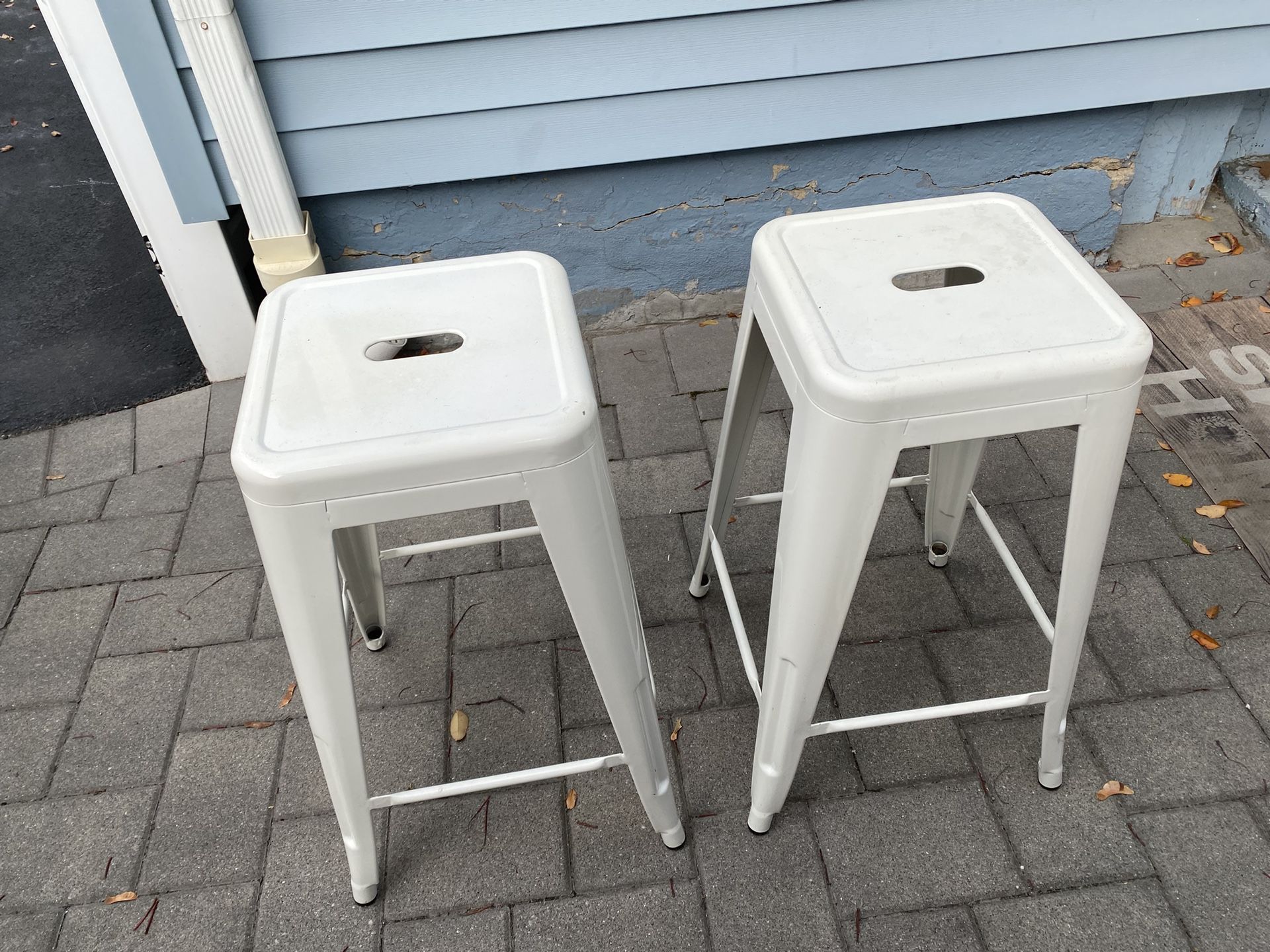 Set Of Two White Metal Stools