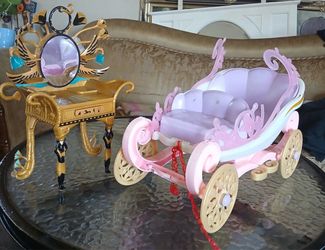 Toy vanity and Barbie carriage