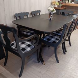 Black Distressed Farmhouse Dining Table Set 