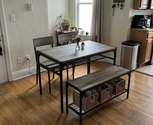 4-Piece Dining Table Set with Bench and Chairs (HN)