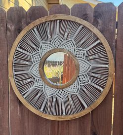 Macrame Mirror with Wood Trim