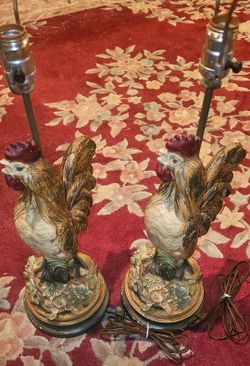 Vintage 1940's Pair of Rooster Lamps (Working) 33 Inches Tall