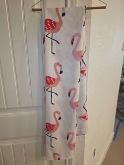 Flamingo shower curtain, toothbrush holder, & soap dispenser