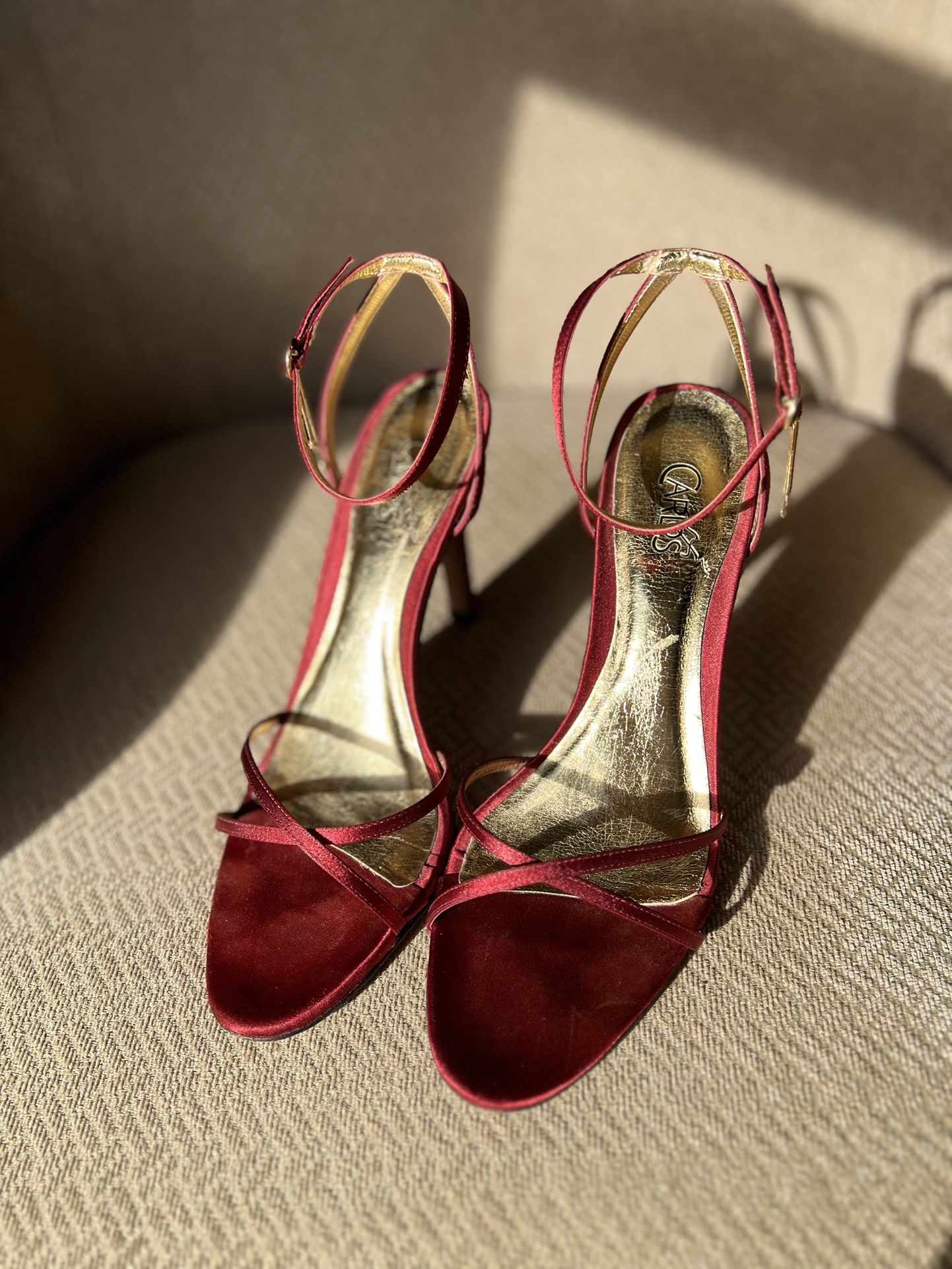 Red Satin Sandal Heels Size 8