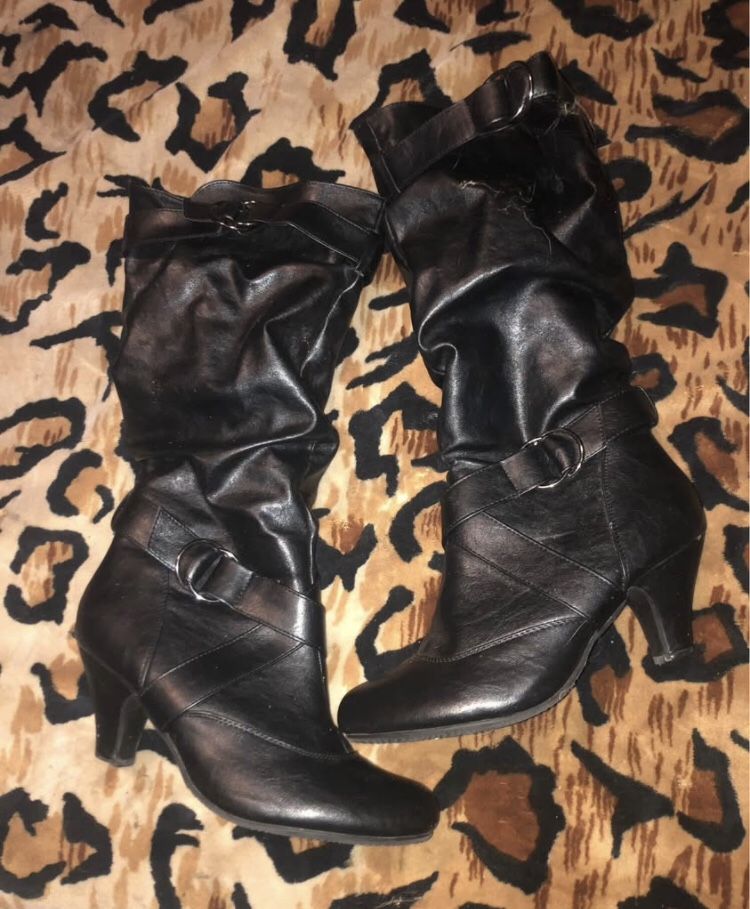 Black Leather Boots with Heels