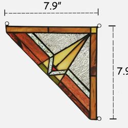 Two Stained Glass Corner Window Panels Handcrafted Mission Design Tiffany Style W/ Mounting Screws