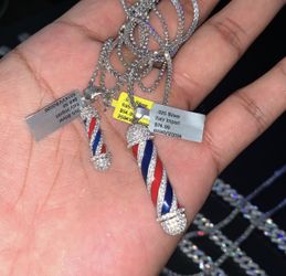Solid Silver Barber Pole Pendants And Chain  ! 