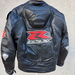 Suzuki GSXR Black Leather Motorcycle Jacket 