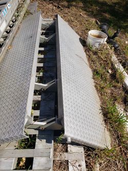 Folding trailer ramp.