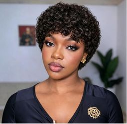 Pixie Cut Human Hair Wig Natural Black with Bangs