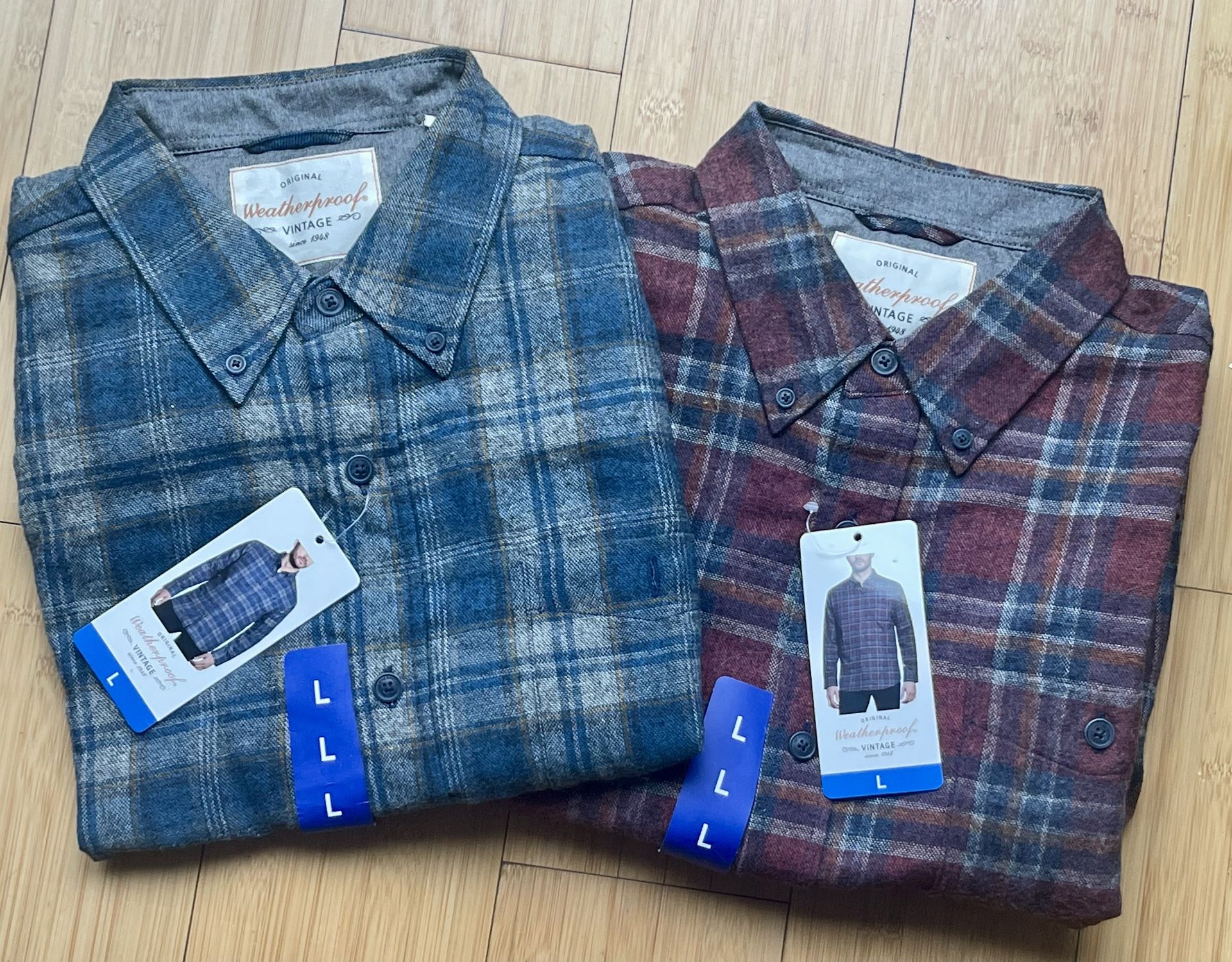 2 Men’s Size Large Flannel Long Sleeve Shirts Button Down