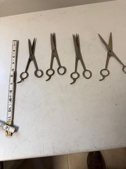 4 Pairs of Antique Barber Forged Stainless Steel American Made 7” Barber Scissors OBO