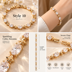 ✨ Style 10 – Women's Elegant Gold-Tone Star & Oval Cubic Zirconia Bracelet ⭐