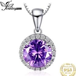 925 Sterling Silver Created Alexandrite Sapphire Round Pendant Necklace 