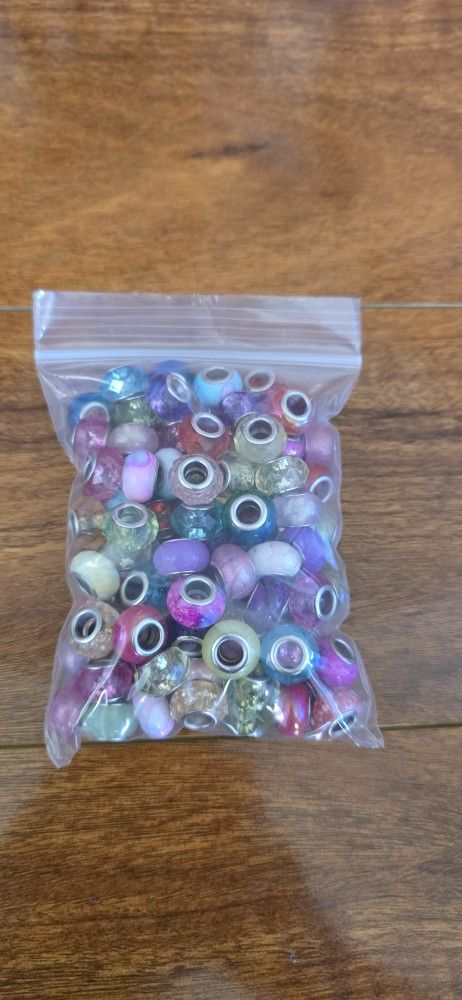 110 Pieces 14mm European Large Hole Spacer Beads Mix Color Silvery Plated Cores