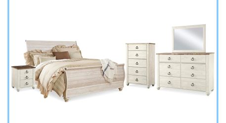 Willowton King Sleigh Bed with Mirrored Dresser, Chest and 2 Nightstands