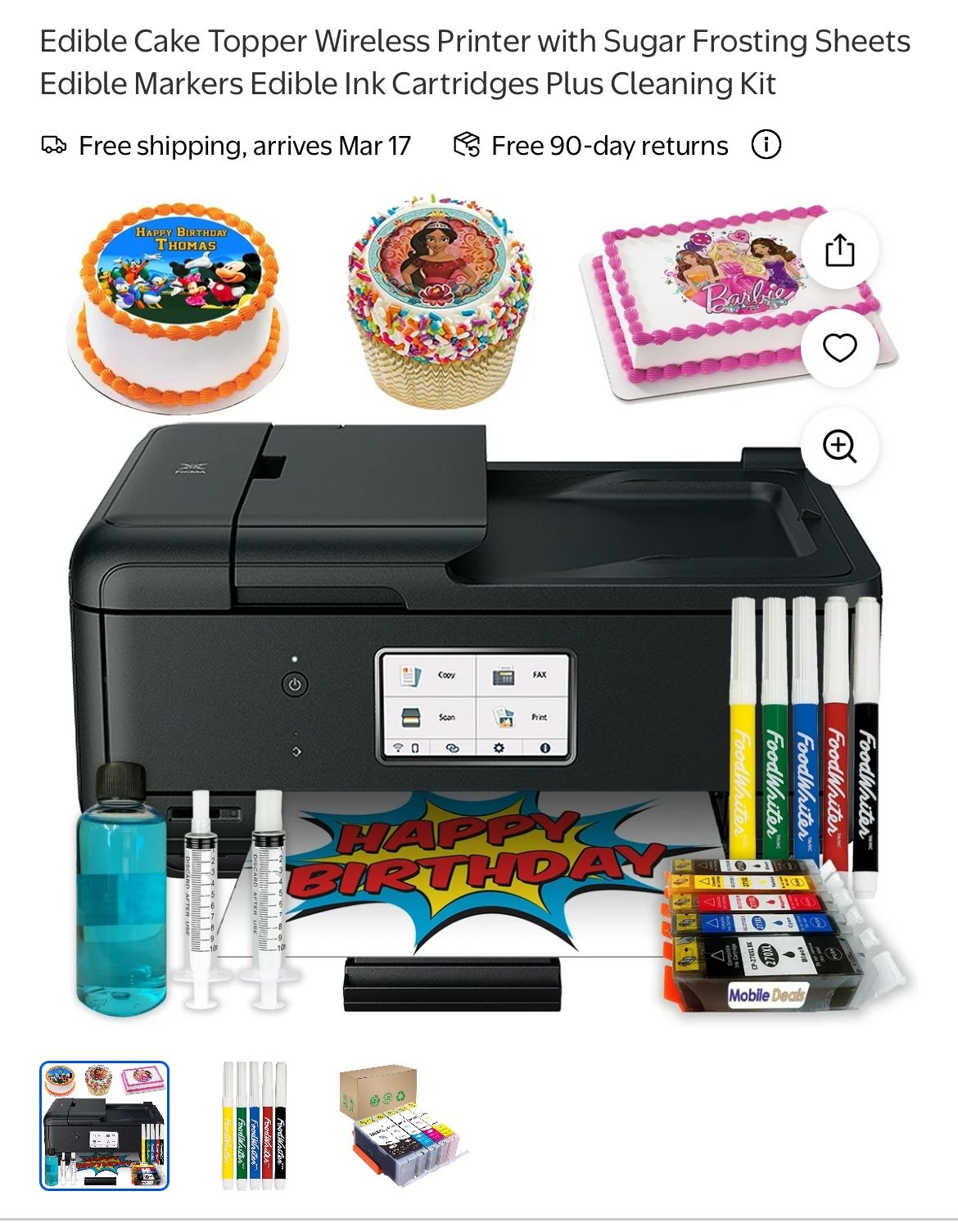 Edible Cake Topper Wireless Printer with Sugar Frosting Sheets Edible Markers Edible Ink Cartridges