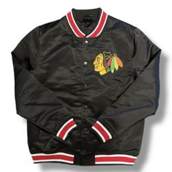 New Era Chicago Blackhawk’s Sports Classic black Satin Men’s Varsity Jersey Jacket 