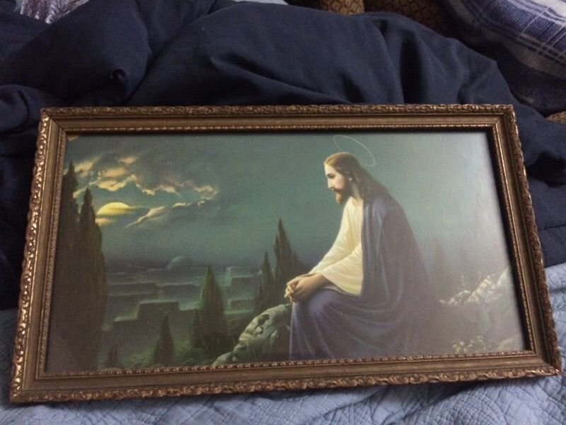 Antique picture of Jesus over looking Jerusalem