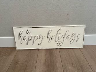 32x11 White Washed and Gold Metal “Happy Holidays” Sign Wall Art