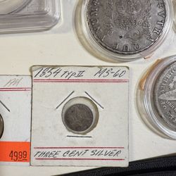 1854 Type II Three Cent Silver coin (MS60)