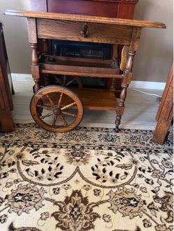 Moving Sale! Vintage Oak Drop-Leaf Bar/Tea Cart – $65 (Must Pick Up This Weekend!)