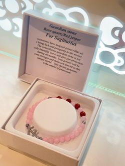 Sagittarius Rose Quartz & Red Jasper Beaded Bracelet