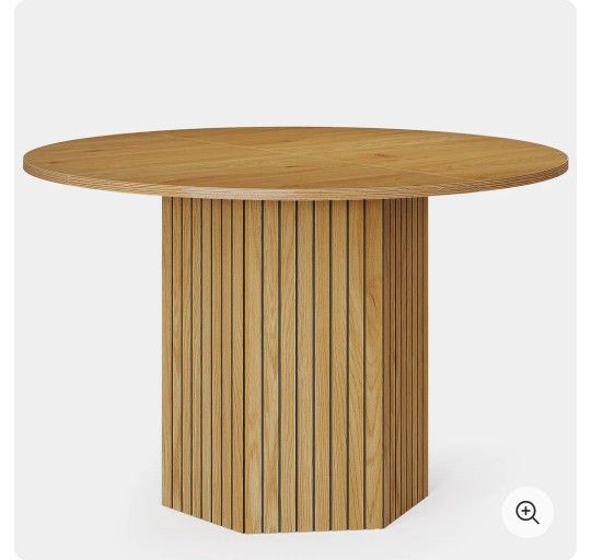 HL096. Brown. Dining Table Round Kitchen Table for Dining Room, 47 inch Dinner Table 4 People Dining Room Table with Heavy Duty Pedestal BaseCircle