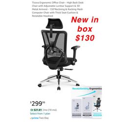 New Ergonomic Office Chair - High Back Desk Chair with Adjustable Lumbar Support & 3D Metal Armrest - 130°Reclining & Rocking Mesh Computer Chair $130