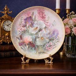 W.S. George Fine China Lena Liu 1991 Iris Quartet Porcelain Cabinet Plate, 8.75”