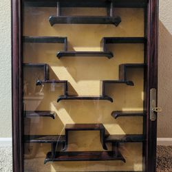 Mid 20th-Century Chinese Carved Rosewood Wall Mounted Curio Display Cabinet