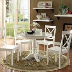 Brand New White Faux Marble 5pc Dining Table Set