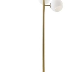 NEW! NEW! KCO Mid Century Modern Gold Floor Lamp 5 Globe Contemporary Brass Free Standing w/White Shade