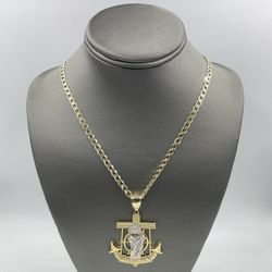 10KT YELLOW GOLD 22” CURB LINK CHAIN 12.8GR 4.75MM W/ 14KT YELLOW GOLD SAN JUDAS ANCHOR CHARM 10.4GR