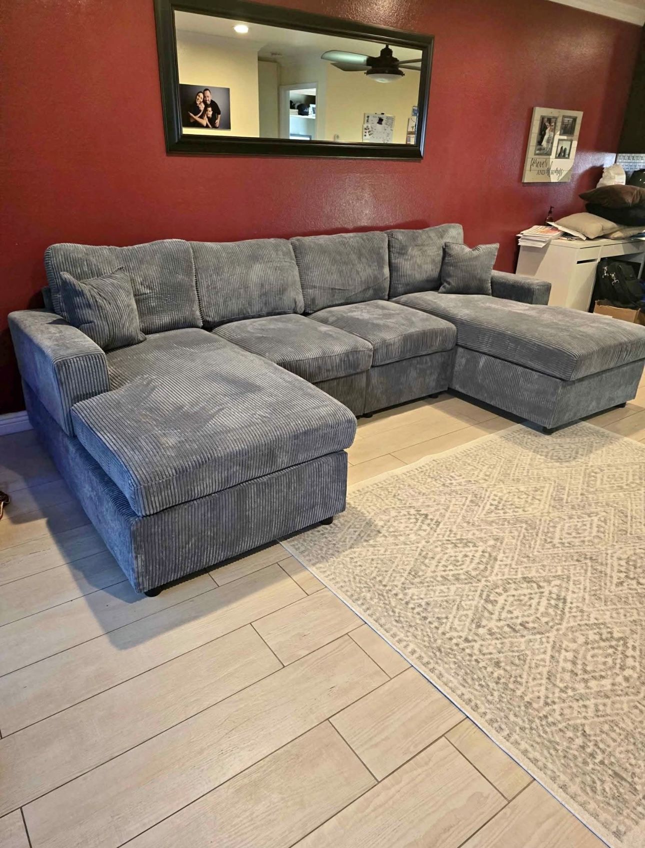 BRAND NEW DARK GREY DOUBLE CHAISE SECTIONAL SOFA (NEW IN BOXES)