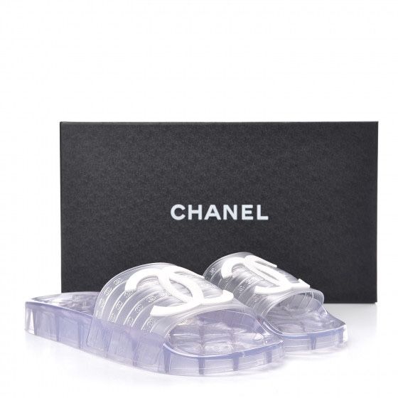 CHANEL  PVC Transparent CC Flat Slide Sandals Size 9.5-10