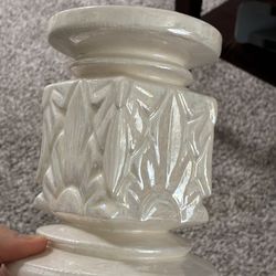 Pair of ceramic iridescent creme color candleholders