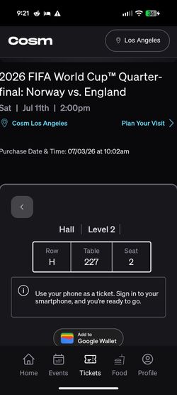 Cosm World Cup Tickets Norway vs England