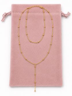 Gold Layered Beaded Y Drop Necklace - New