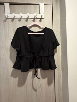 Black Tie-Front Peplum Women's Top Size XS