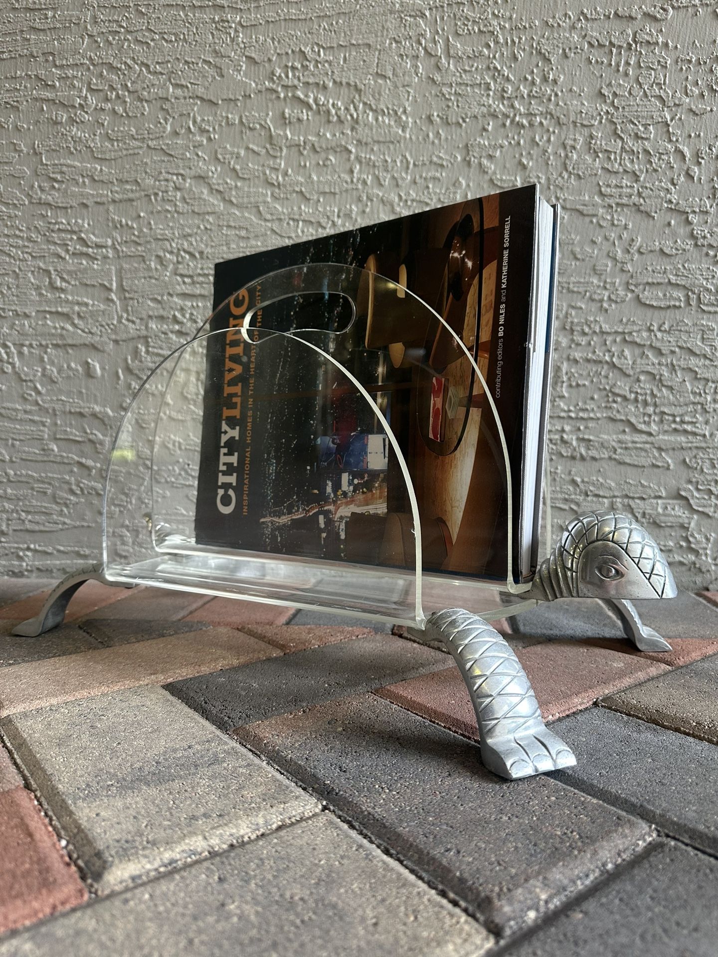 Vintage ARTHUR COURT Aluminum & Lucite Turtle Terrapin Magazine Rack MCM