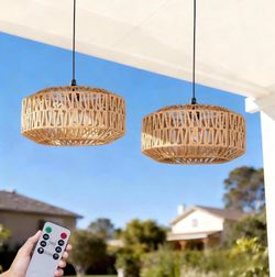 13" Battery Operated Outdoor Chandelier, Battery Power Hanging Pendant Lights