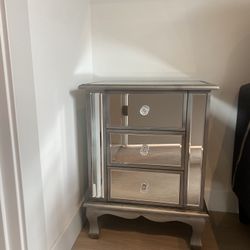 Nightstand/ Side Table - Mirrored 3 Drawer