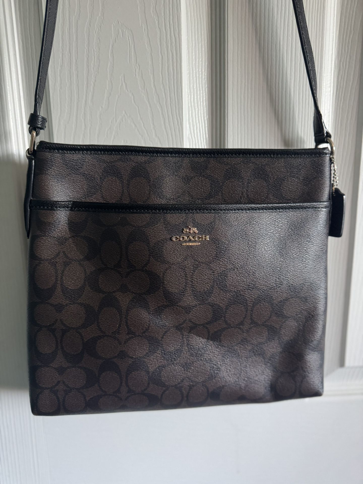 Signature Coach Logo Leather Crossbody Purse Brown And Black
