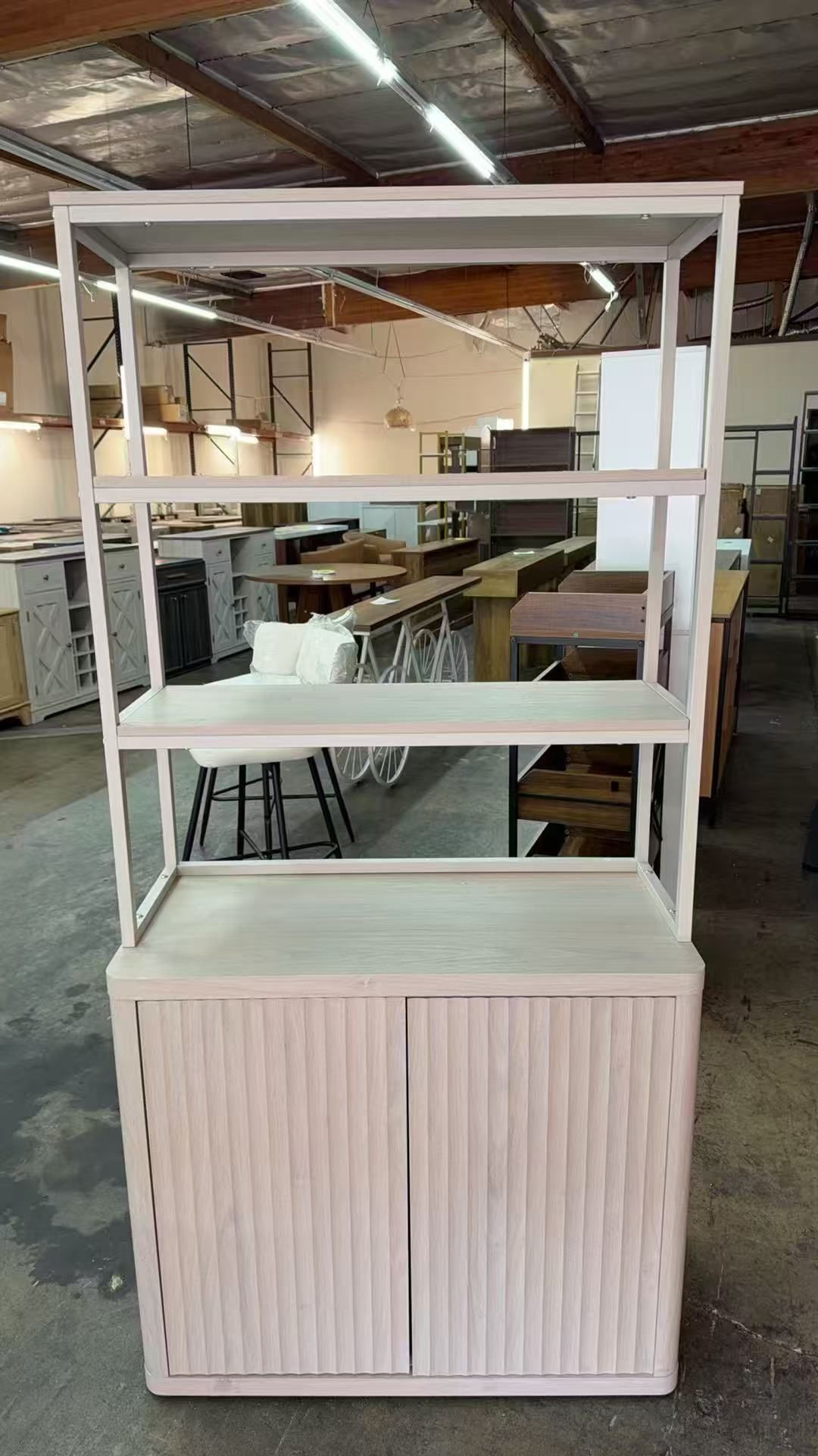 New assembled Book Shelf Fluted Bookshelf 71" Tall Bookcase with Doors Storage 5 Tier Mid Century Modern Bookshelves Large Shelves Metal Book Cases fo